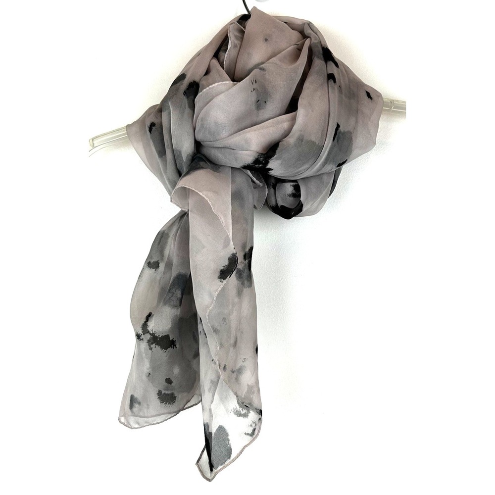 Oversized Flowy Scarf Lightweight Modern Sheer Pale Pink Black Classy Read
